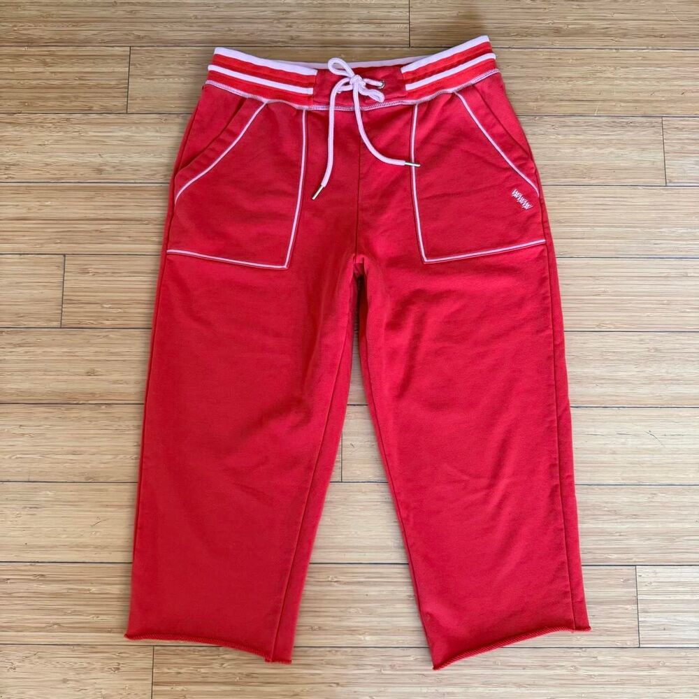 WKND Nation Red Capri Sweatpants Medium Y2K Flap Waist Pink Trim Track Pants
